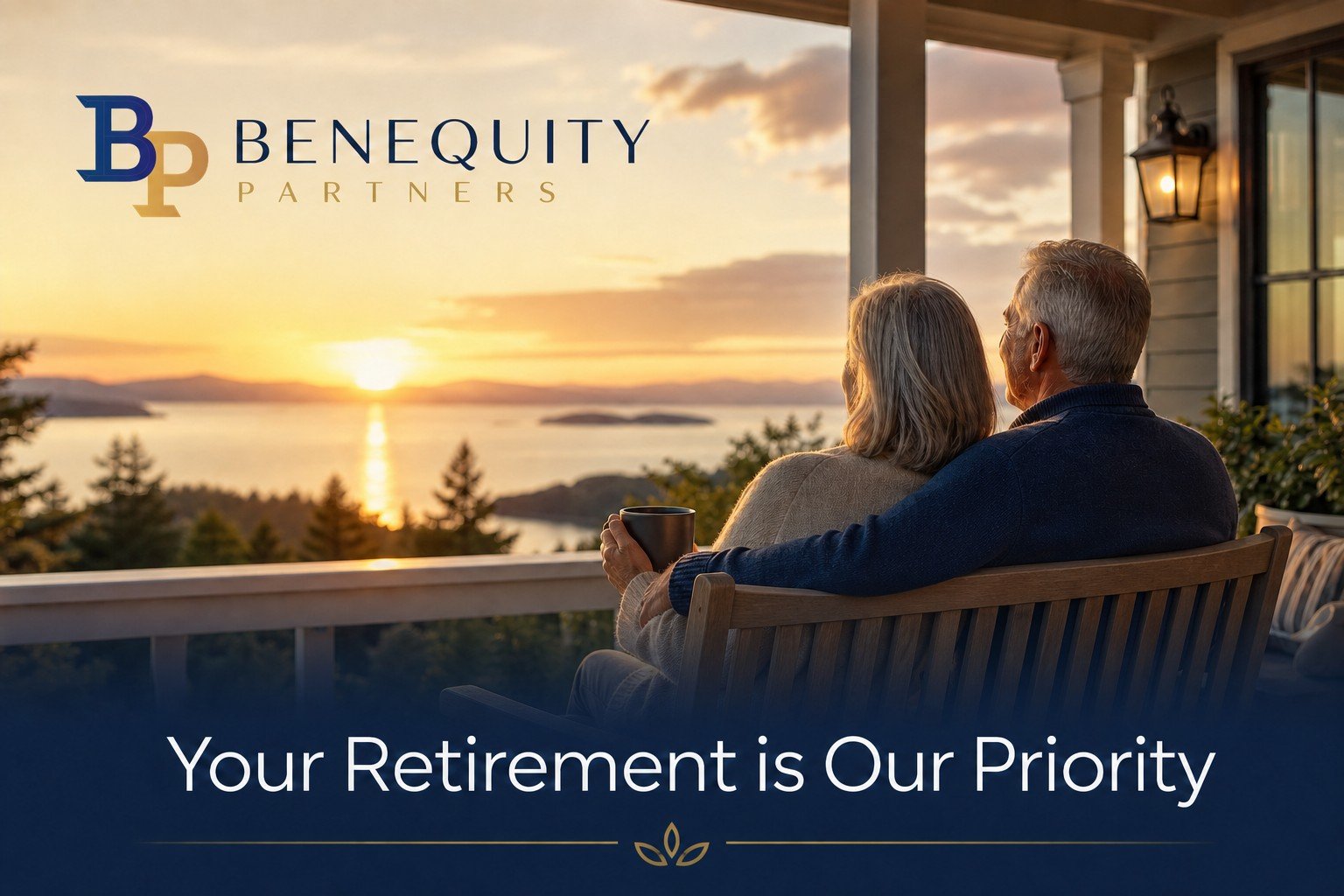 Couple enjoying retirement on their porch at sunset